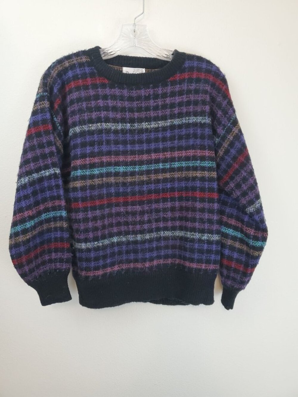 Partners vintage window pane striped crew neck sweater